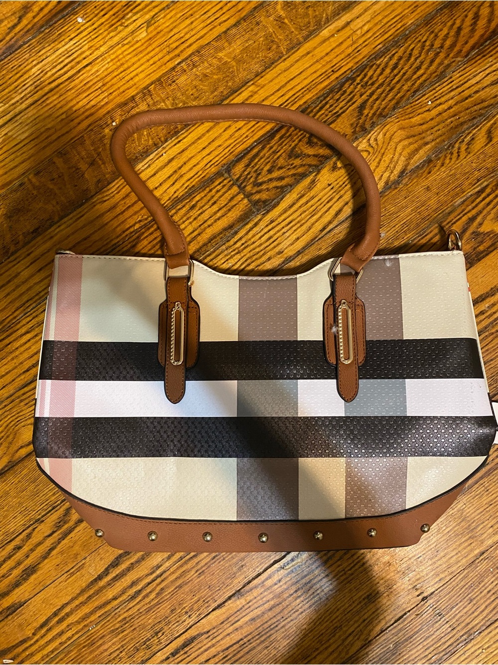 Women's Plaid Tote Bag in Brown and Neutral Tones